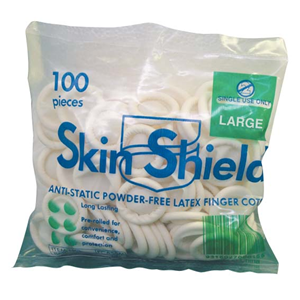 SKIN SHIELD LATEX FINGER COTS POWDER FREE LARGE 100/BAG